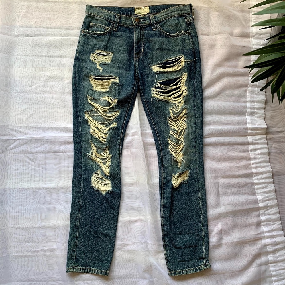 Current/Elliott Distressed Boyfriend Med Blue Wash Jean Size 25